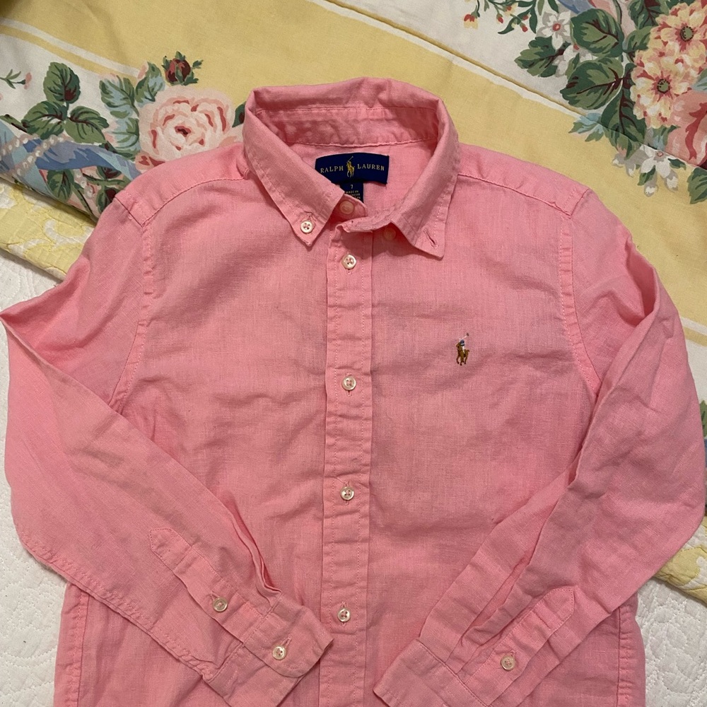 Ralph Lauren BOY Slub Linen-Cotton (Long Sleeves) Shirt - SPRING PINK - Size 7